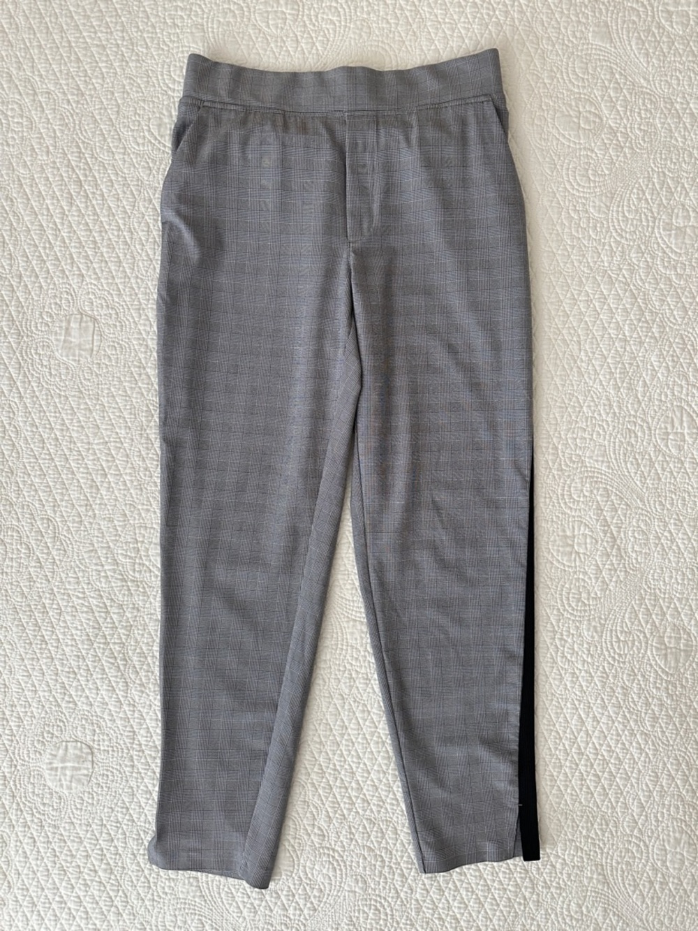 Athleta Glen Plaid Brooklyn Ankle Pant Women’s 6 Black White Side Stripe - Picture 10 of 11